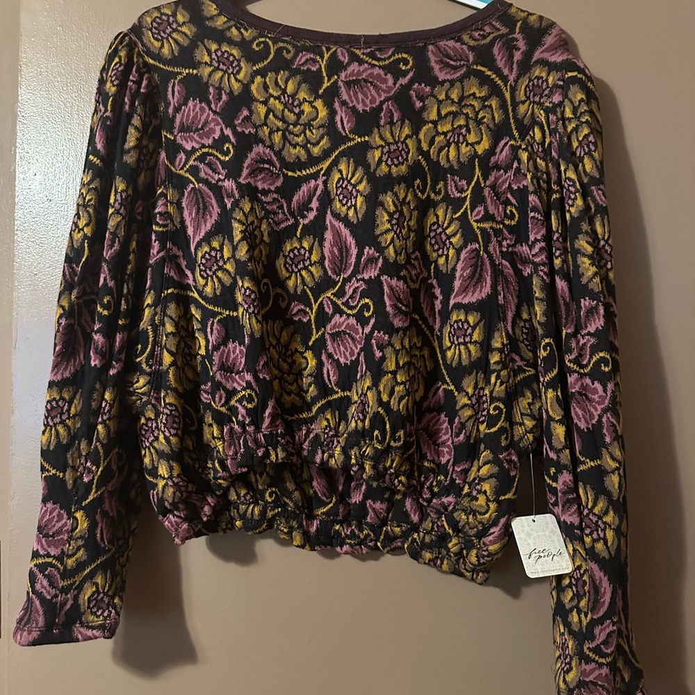 Free People Purple and Black Crop Blouse with Relaxed Fit